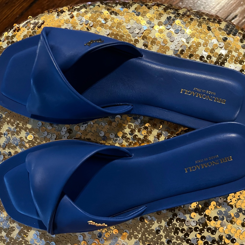Bruno Magli  cobalt blue leather twisted sandals